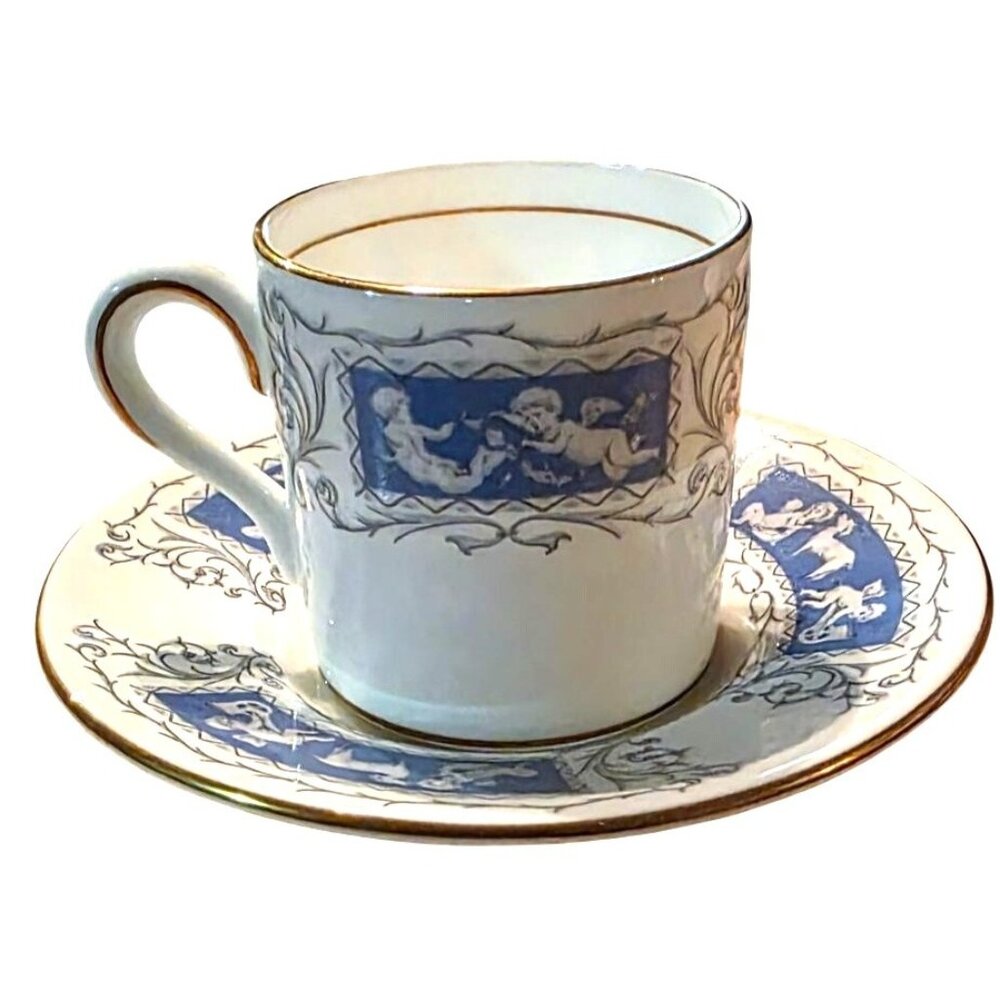 Vintage Coalport Revelry Blue Demitasse Cup & Saucer Set With Gold‎ Trim